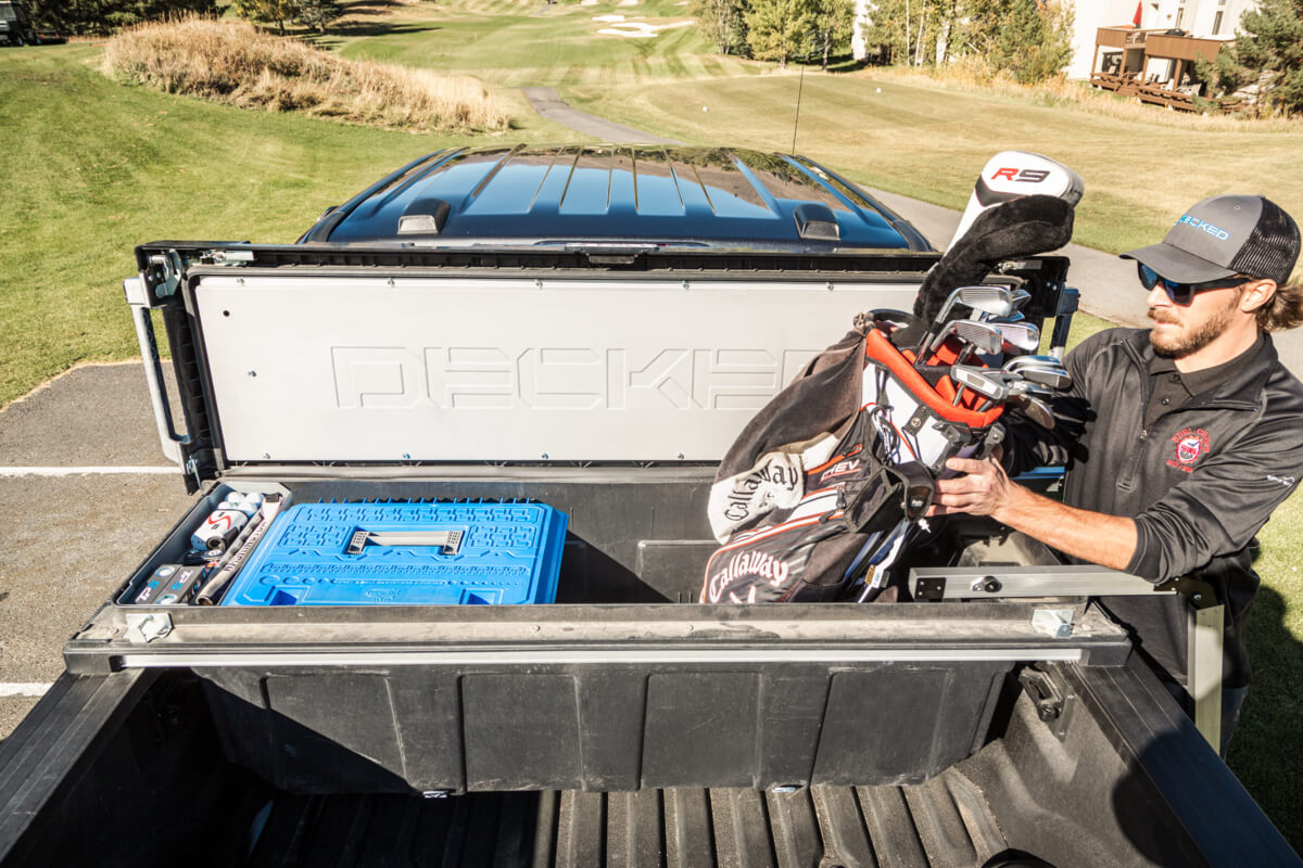 Truck bed outlet toolbox organizer