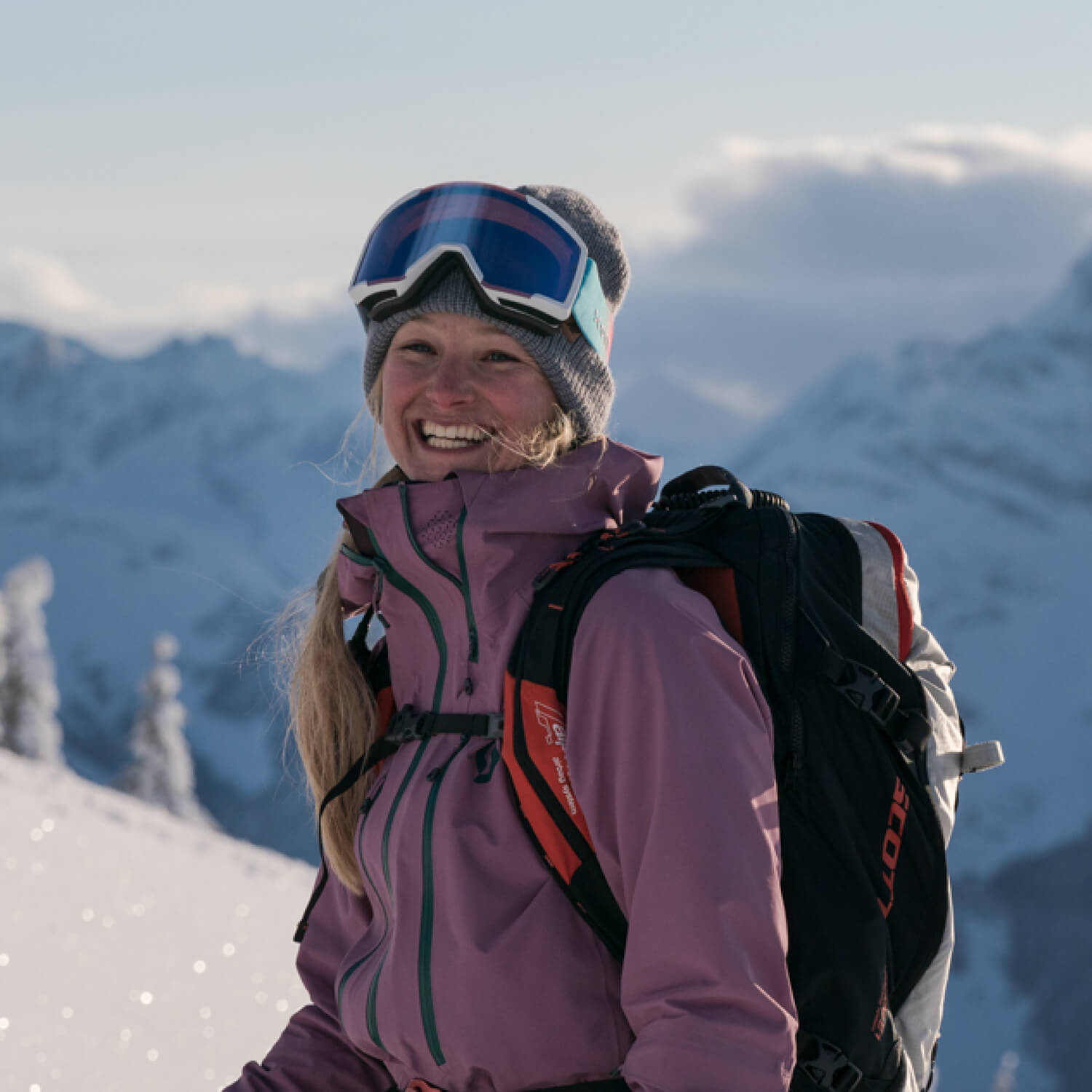 McKenna in her touring gear, ready for a day in the backcountry.