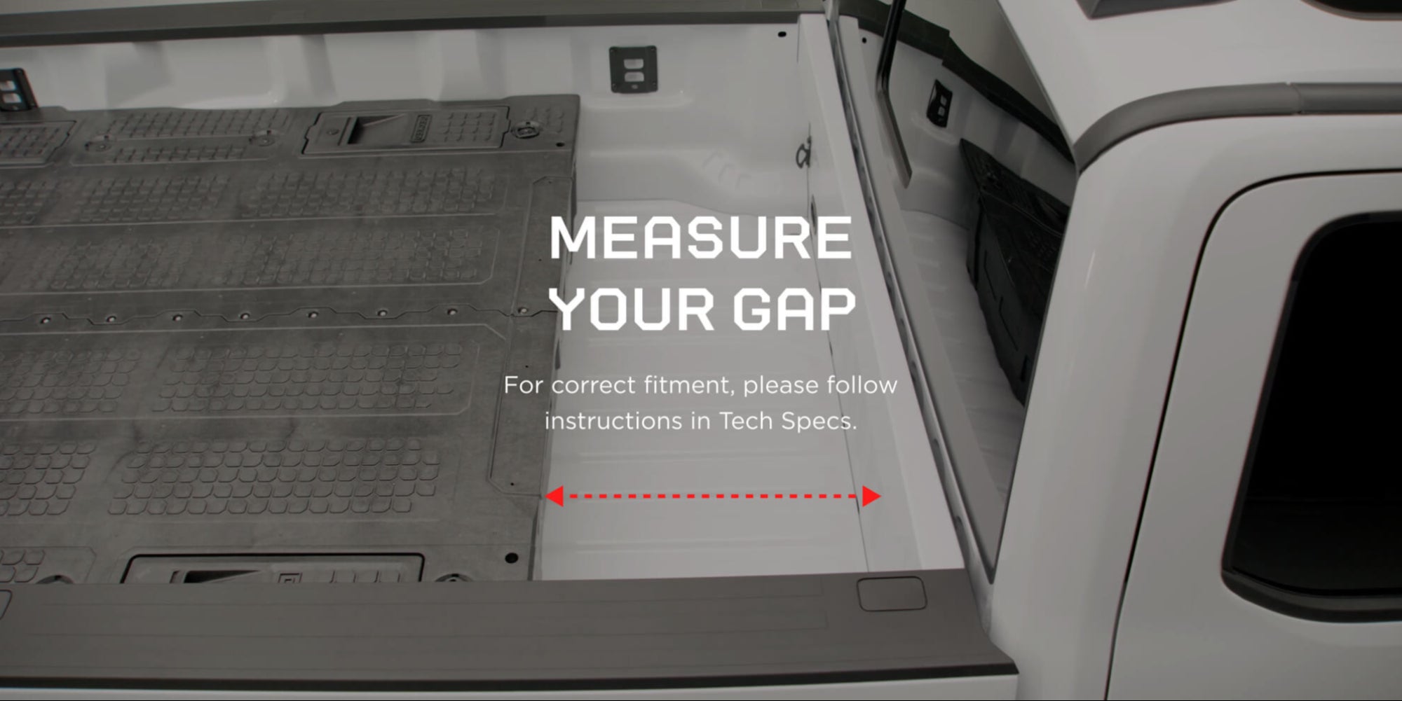 An infographic that indicates how to measure your current Drawer System cab-side gap. This measurement helps ensure that we send you the correct parts to install the Load Floor.