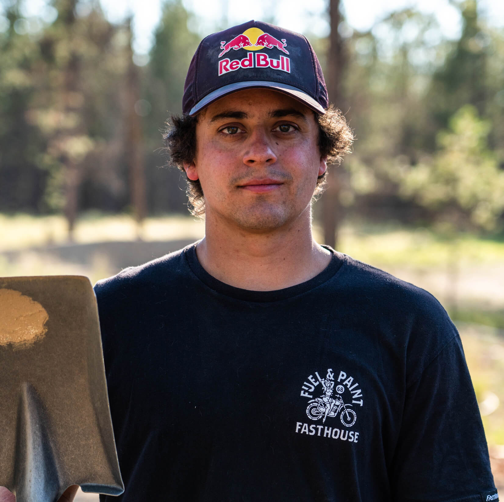 Carson poses with his favorite shovel, in front of his backyard jumps. OK, we’ll let you on on a little secret: Carson may have used a slightly bigger shovel (a digger) to build these massive jumps.