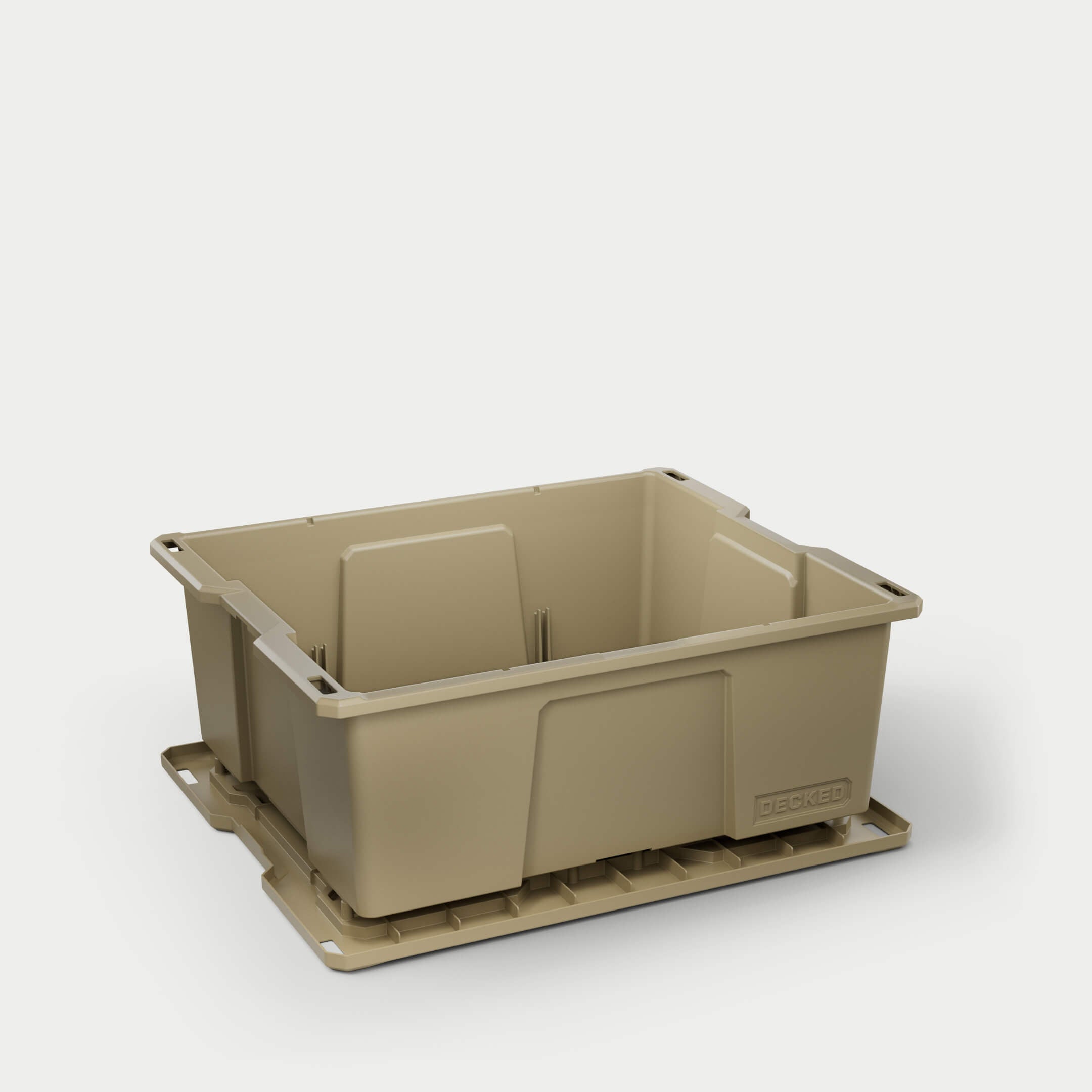 Tan D-co bin with lid underneath