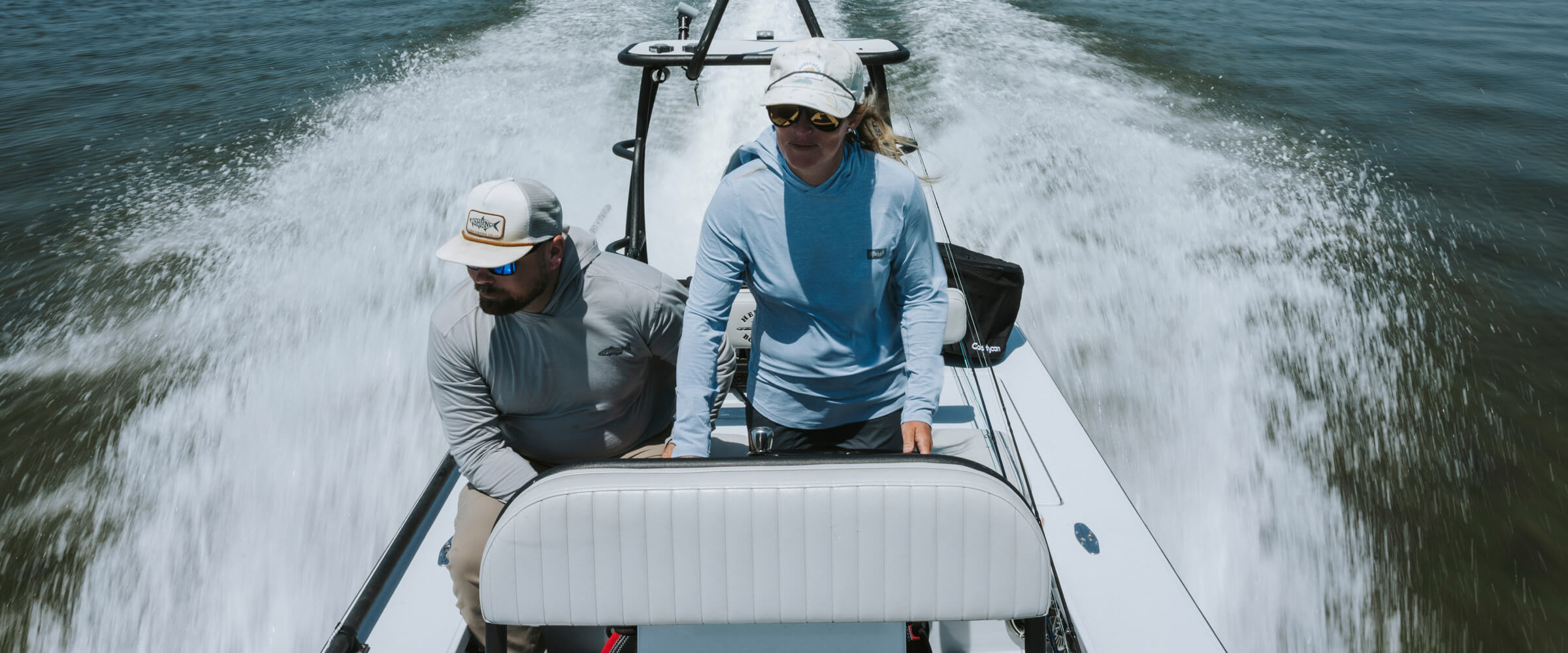 Lacey Kelly deftly piloting her flat-bottom skiff across the shallow waters of Florida’s Nature Coast, on the hunt for big-ol fish.