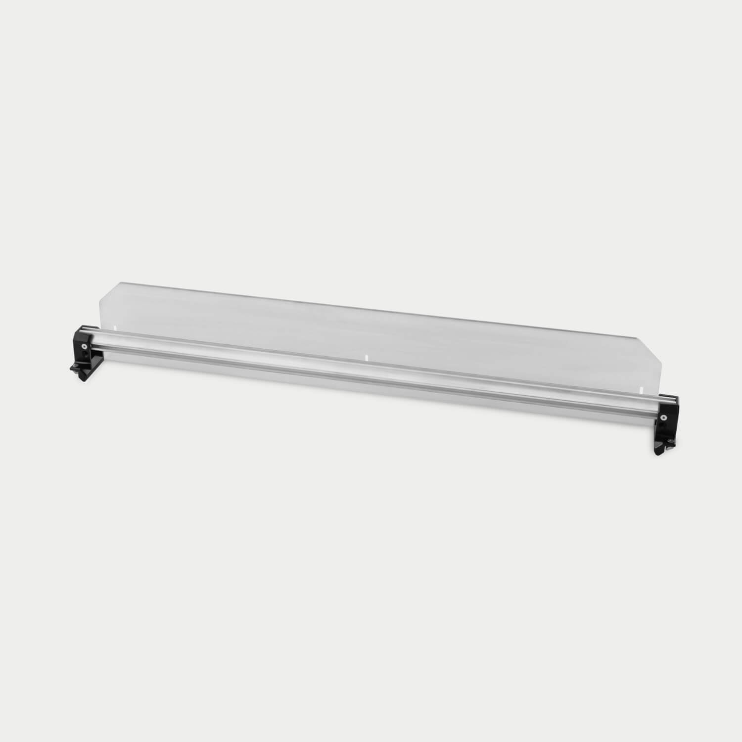 A Crossbar with a Divider mounted to it. The Crossbar and Divider spans the width of the CargoGlide to make the tray of your CargoGlide configurable to your needs. The Divider adds a height to your Crossbar and is adjustable up and down.