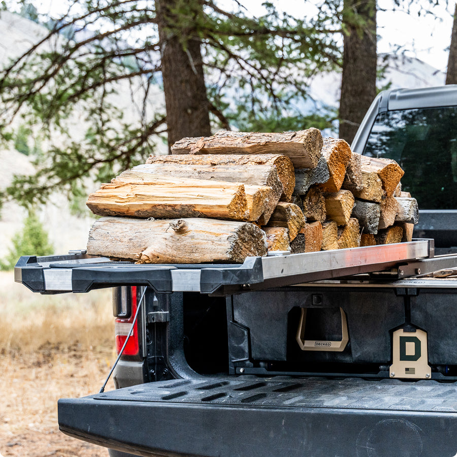 DECKED CargoGlide 600 with timber loaded on top and Drawer System installed underneath.