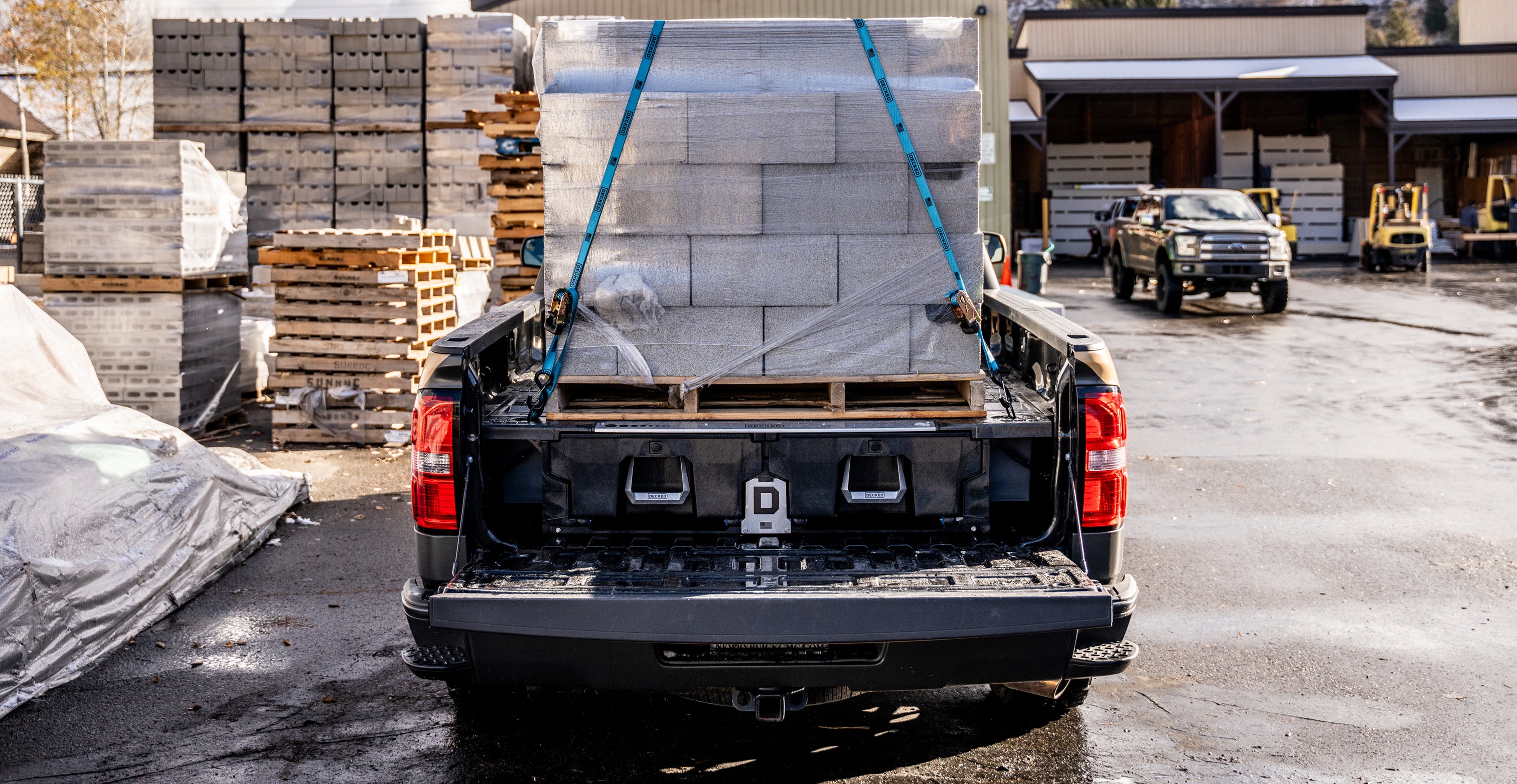 DECKED drawer system loaded up with concrete cinder blocks.