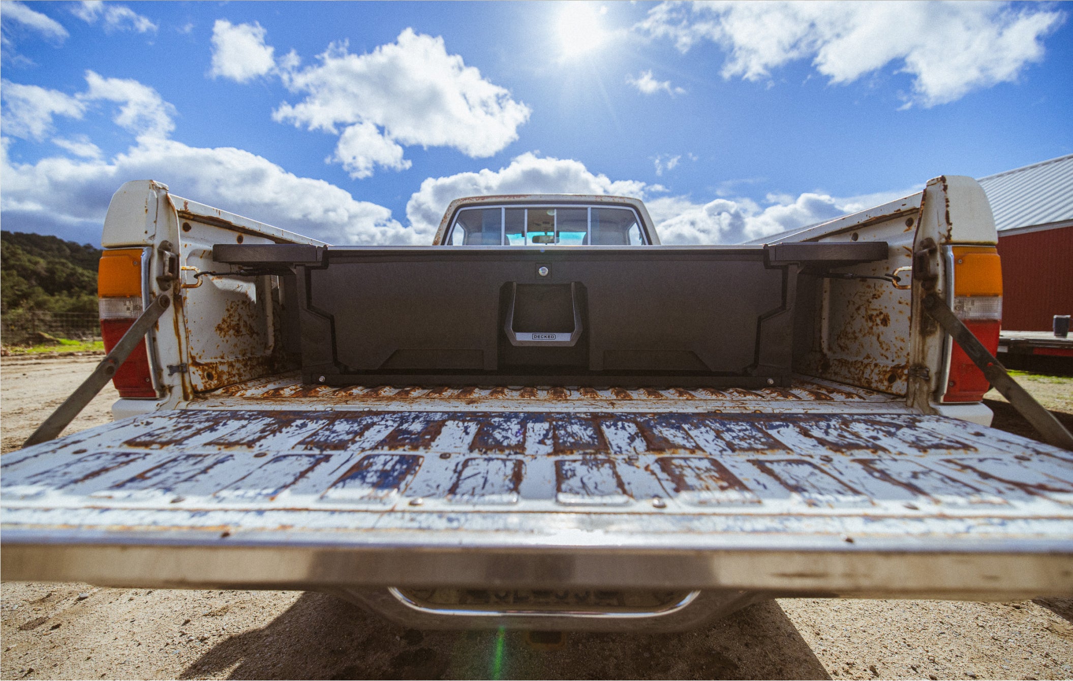 A close up of the DECKED Drawer System in the back of Brad Leone's truck bed.