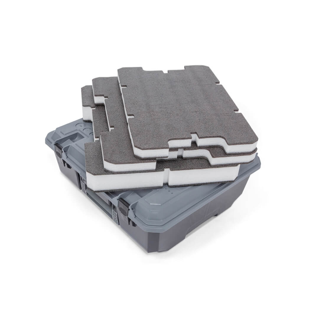 Custom Foam Inserts for Crossbox on top of a grey Crossbox