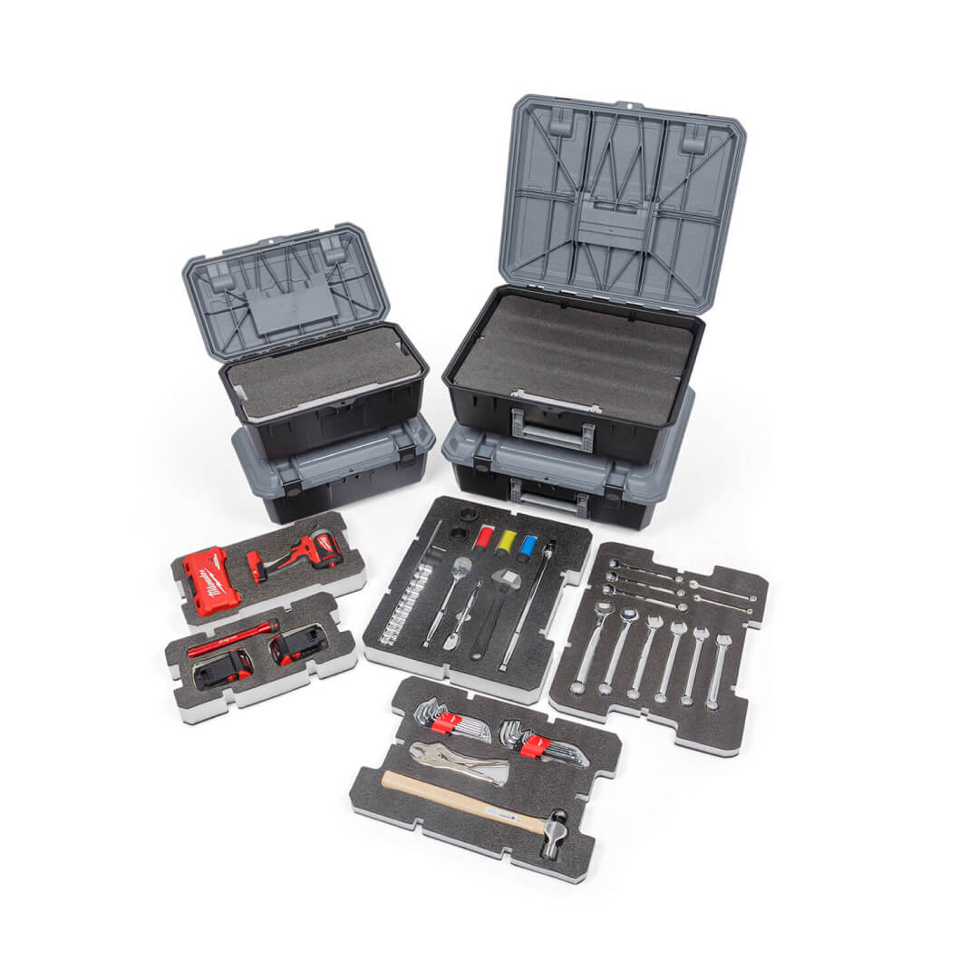 Open D-box and Crossbox with layers of Custom Foam inserts showing organization of tools