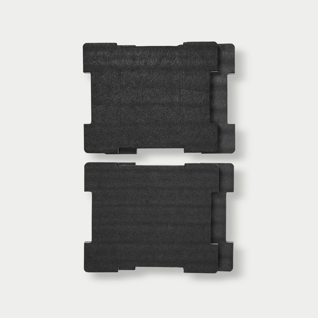 Layers of Custom Foam for Halfrack outside of the case