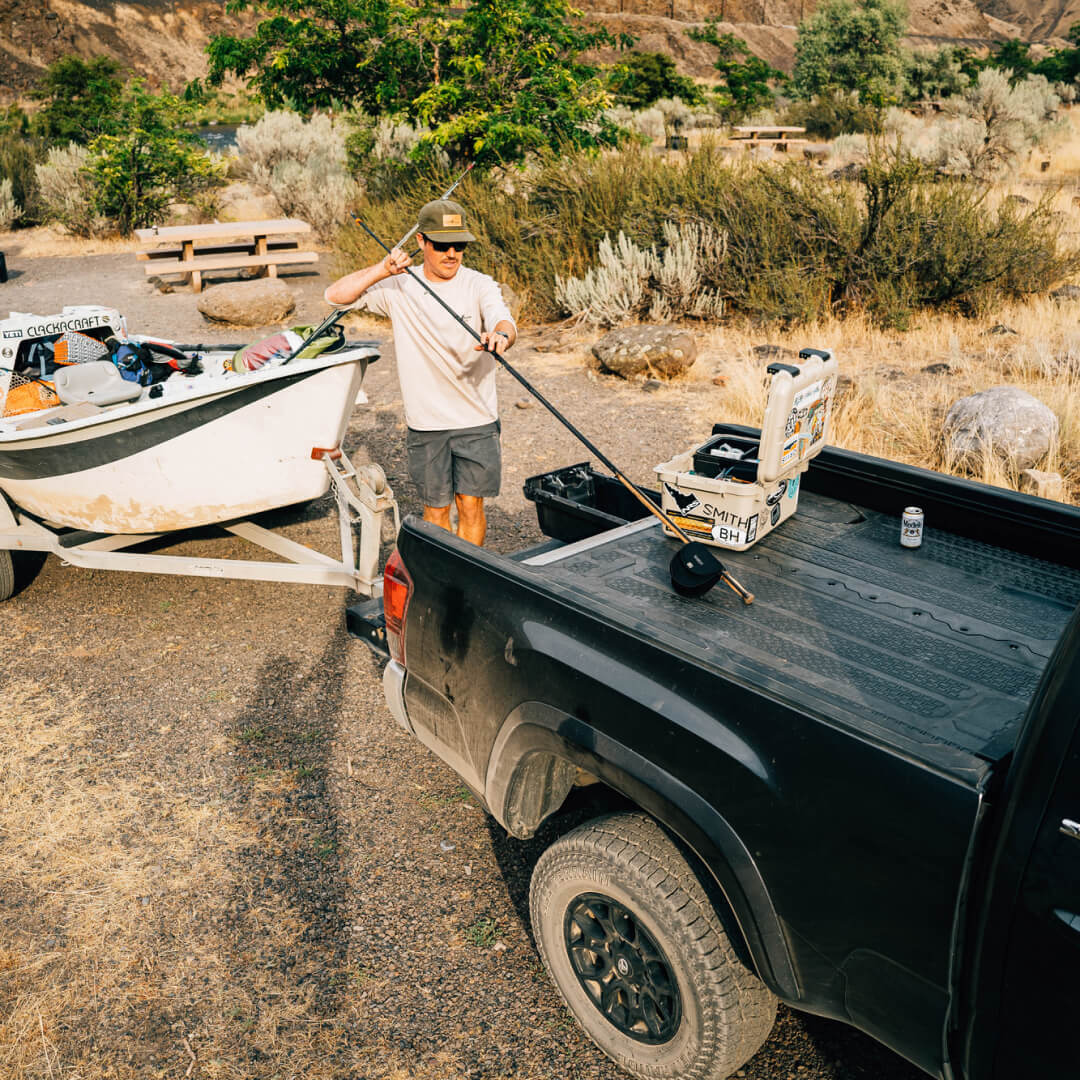 Drawer System installed in a truck towing a fishing boat