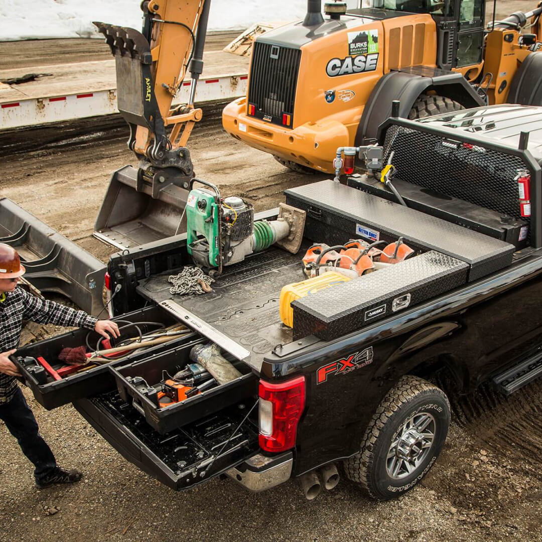 Drawer system inside a Truck at a construction job site