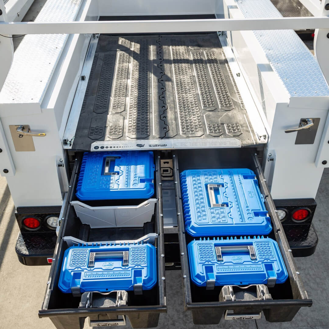 Overhead view of D-boxes and Crossboxes inside Drawer System