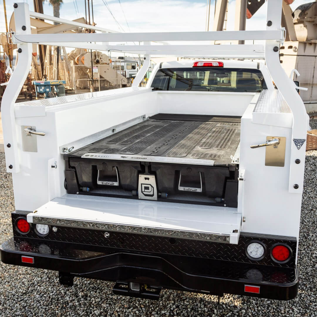 Back of a service body with a Drawer System installed