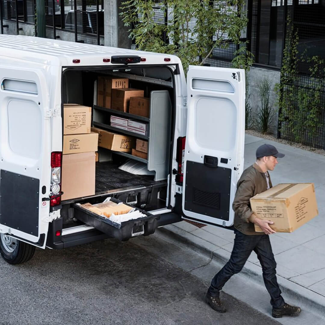 Delivery driver uses a Drawer System for package organization