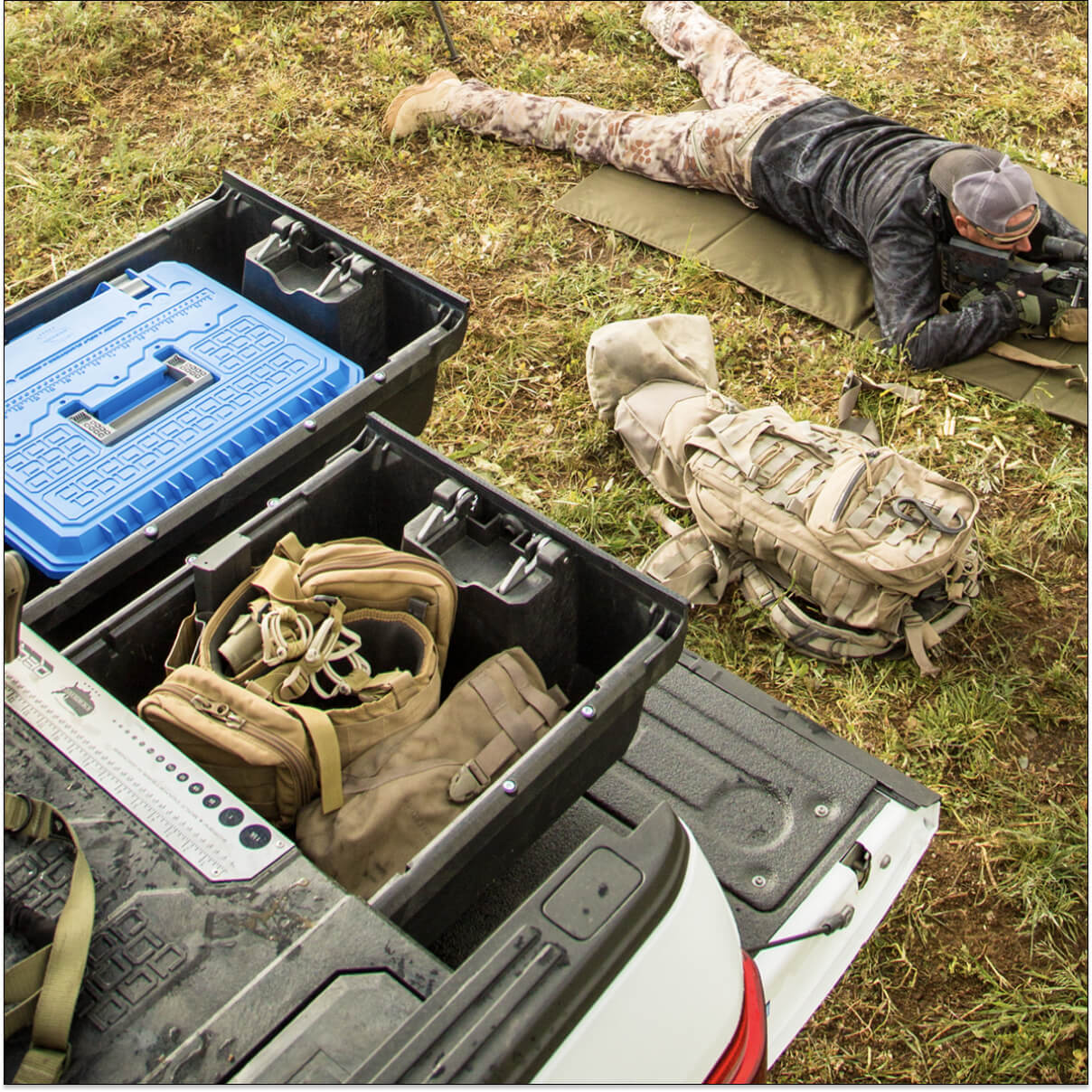 d box inside a decked drawer system storing tactical gear