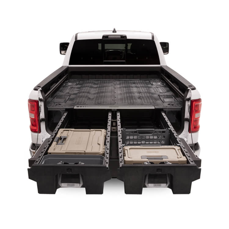 Truck bed with modular DECKED Drawer System on a white background