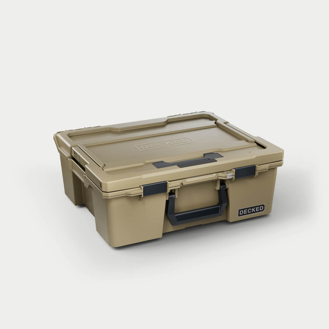 Side angle view of the Desert Tan Halfrack 32.