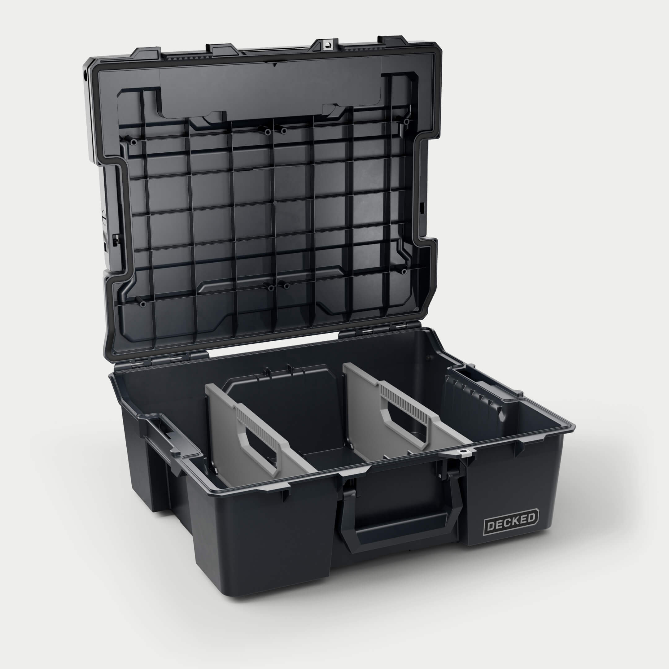 Black Halfrack 32 open with dividers (included).