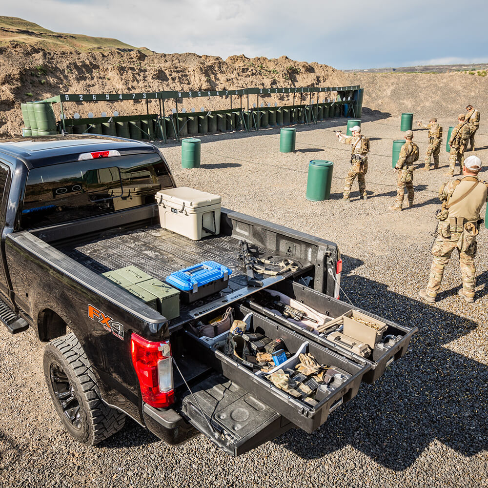 Decked drawer system storing tactical gear