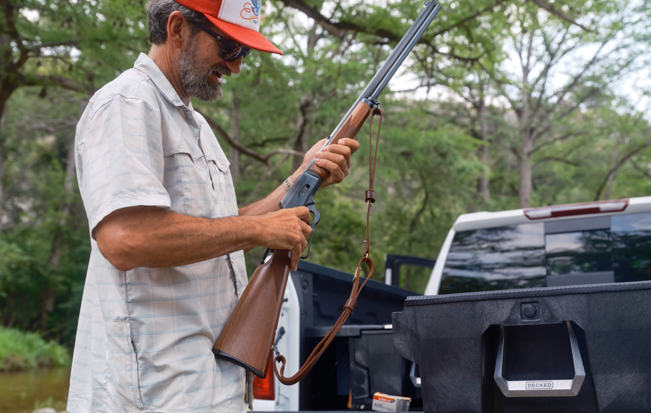 JT VanZant standing next to his DECKED Drawer System.