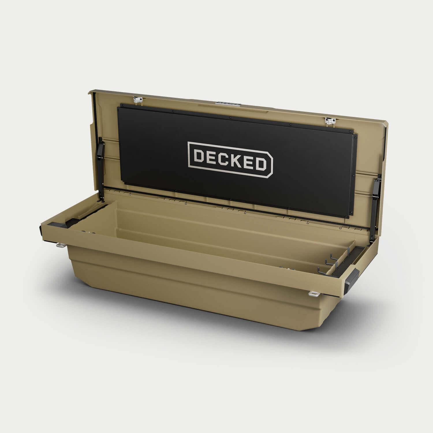 Desert Tan toolbox with 'DECKED' logo on a white background