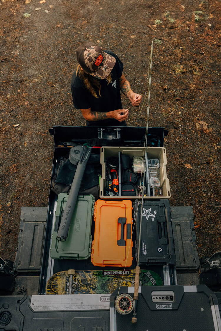 DECKED ambassador David Gravette rigging up for a day on the water using the gear stored neatly in his Drawer System
