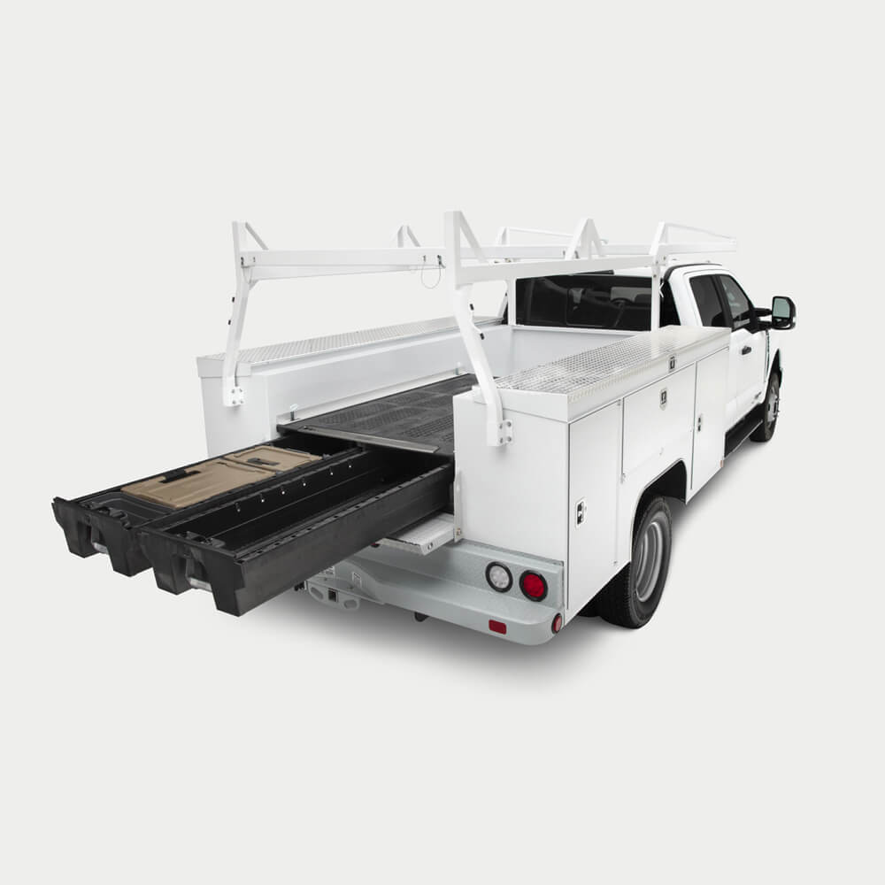 A service body truck with a Drawer System extended in the bed.