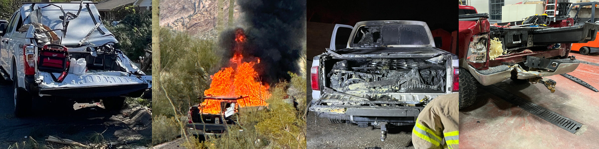 Four images of trucks that have endured accidents