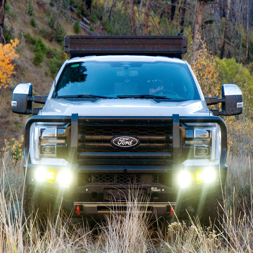 A Ford truck parked in a field.