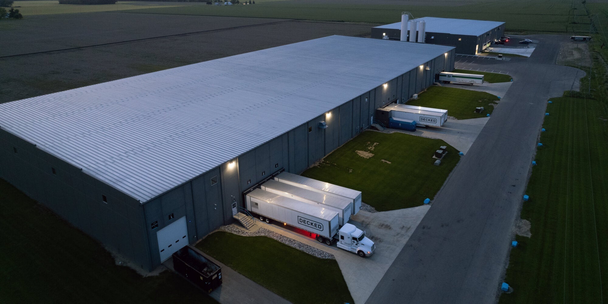 The DECKED manufacturing center in Defiance Ohio at dawn, warming up for a busy day of shipping Drawer Systems.