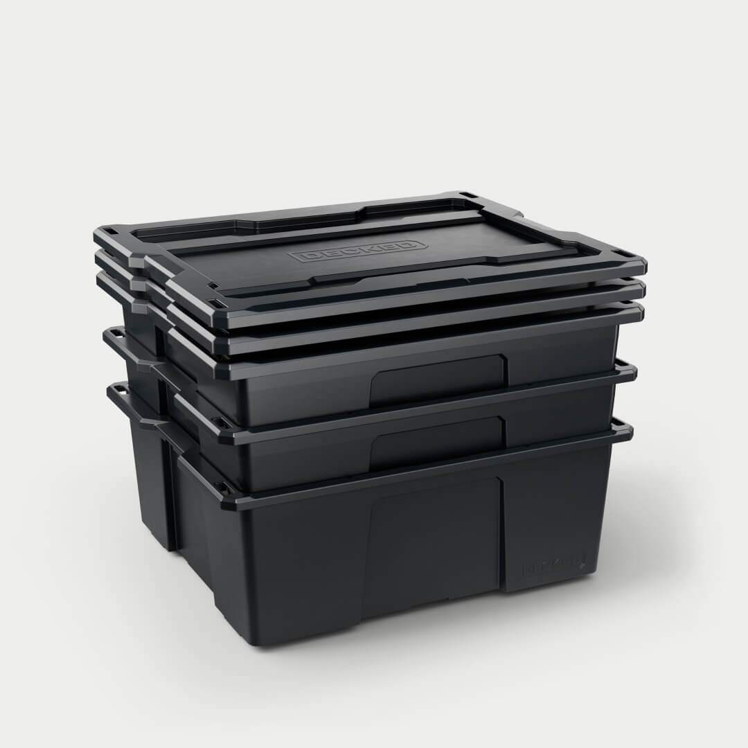 3 Black D-co bins stacked