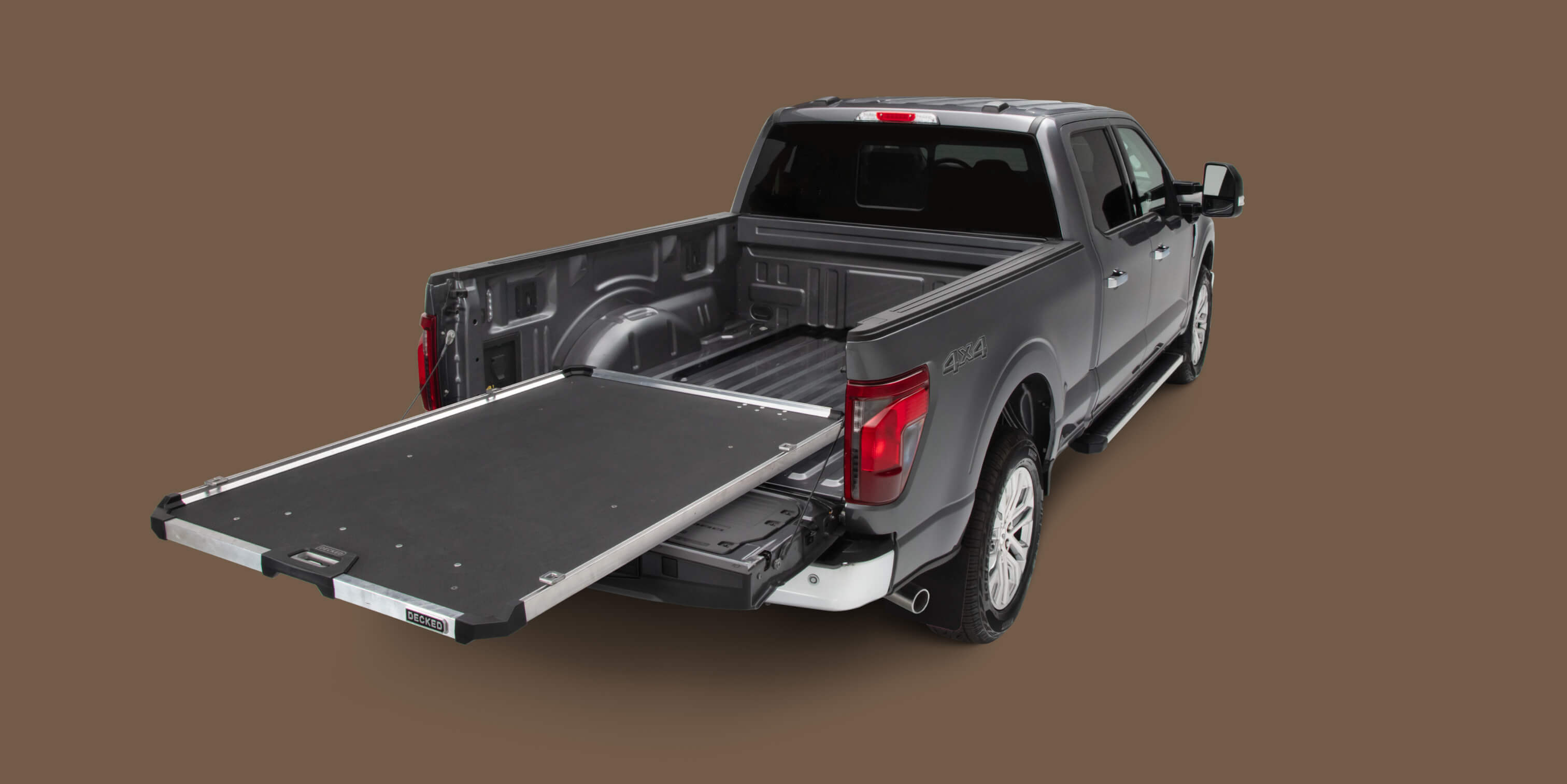 A fully extended CargoGlide in a full-size truck bed.