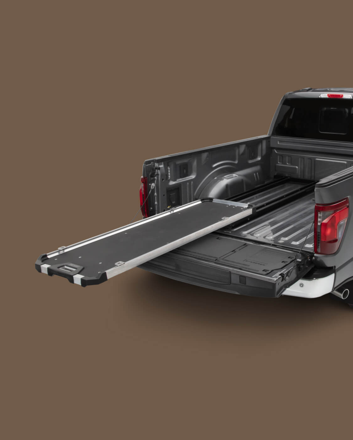 A fully extended CargoGlide 600 in a full-size truck bed.