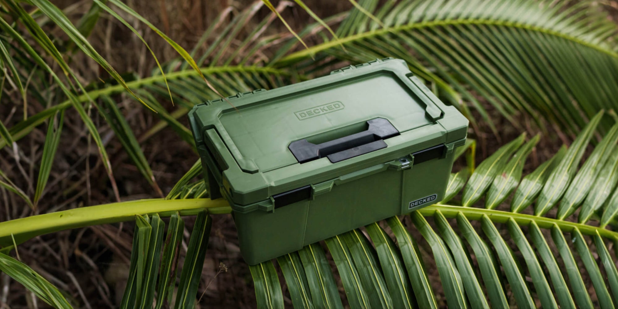 The Ranger Green Sixer sitting on top of a palm frond, the image screams Ranger Green.