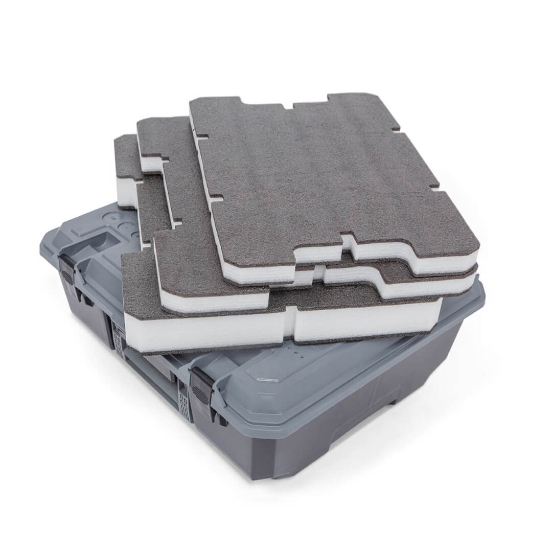 3 layers of Custom Foam sitting on top of a grey D-Box