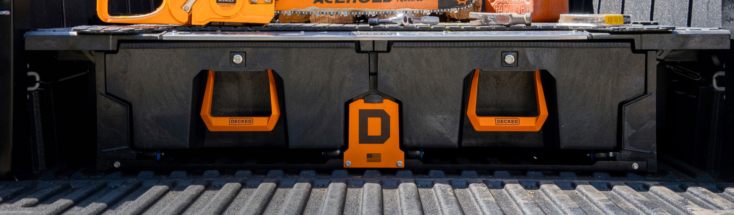 A DECKED Drawer System with Orange Hop Up Kit, limited edition drawer handles