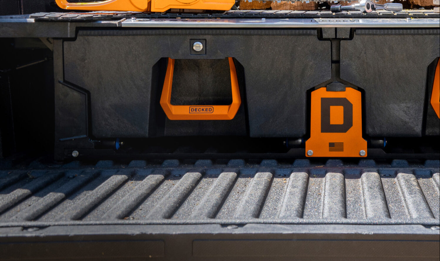 A DECKED Drawer System with Orange Hop Up Kit, limited edition drawer handles