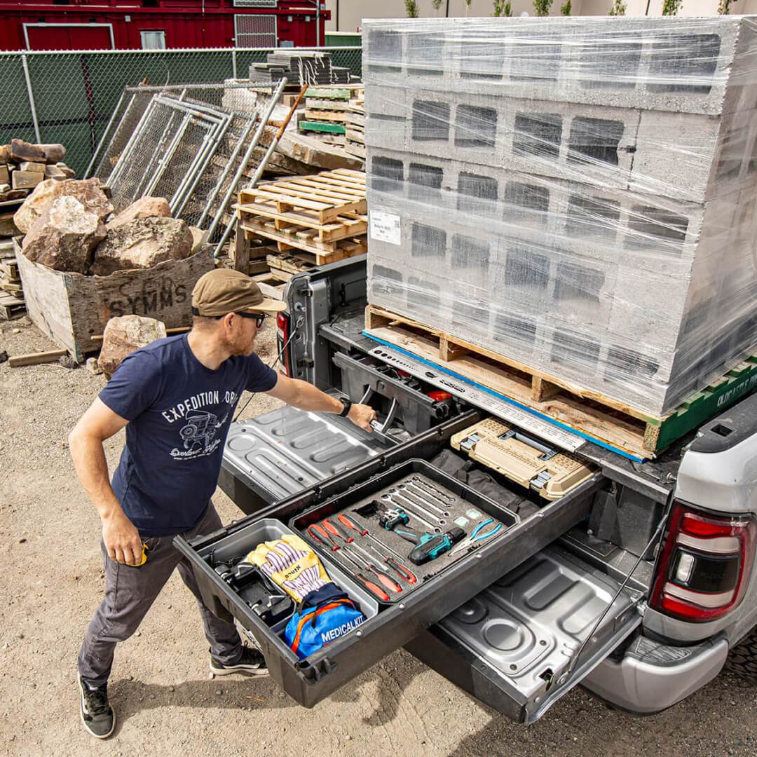 Full-size Drawer system inside a truck with pallets of cement loaded on top