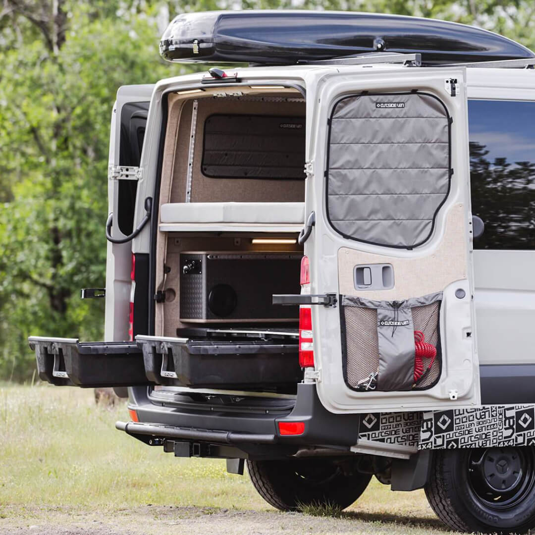 Drawer System in a overland van used as camping storage