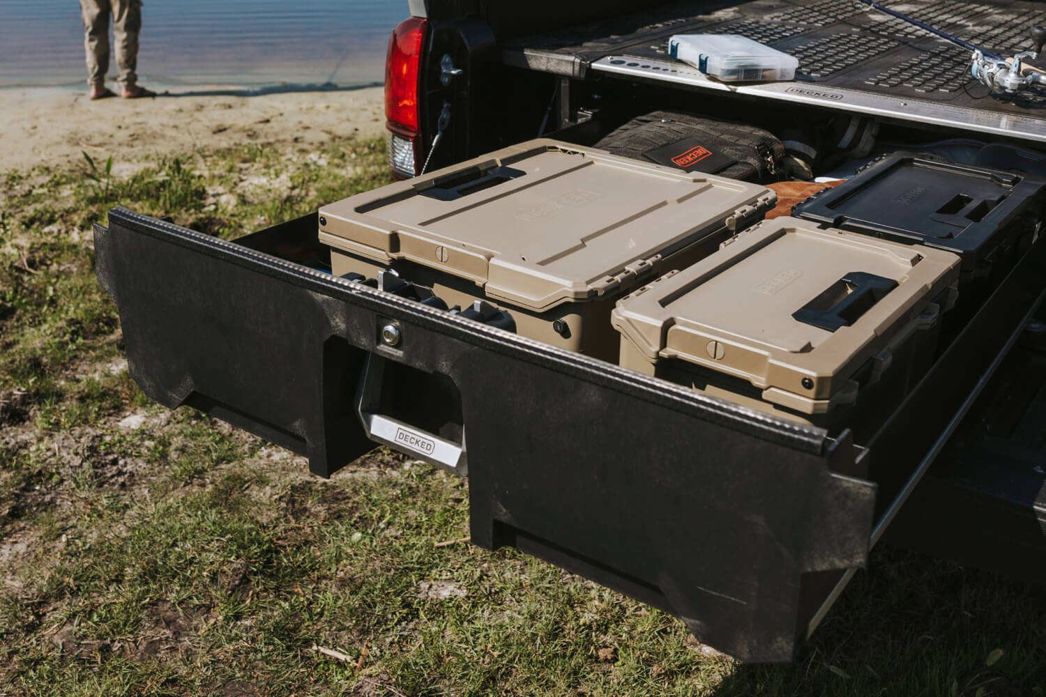 A drawer system with the drawer locks accessory full of d-co cases and other gear.