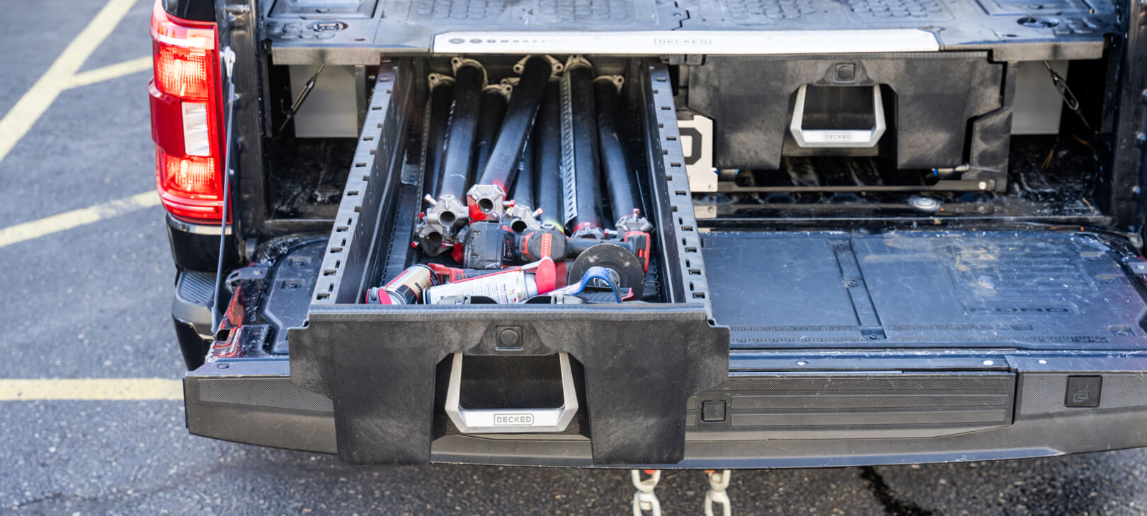 A Drawer extended revealing tools in the Drawer System.