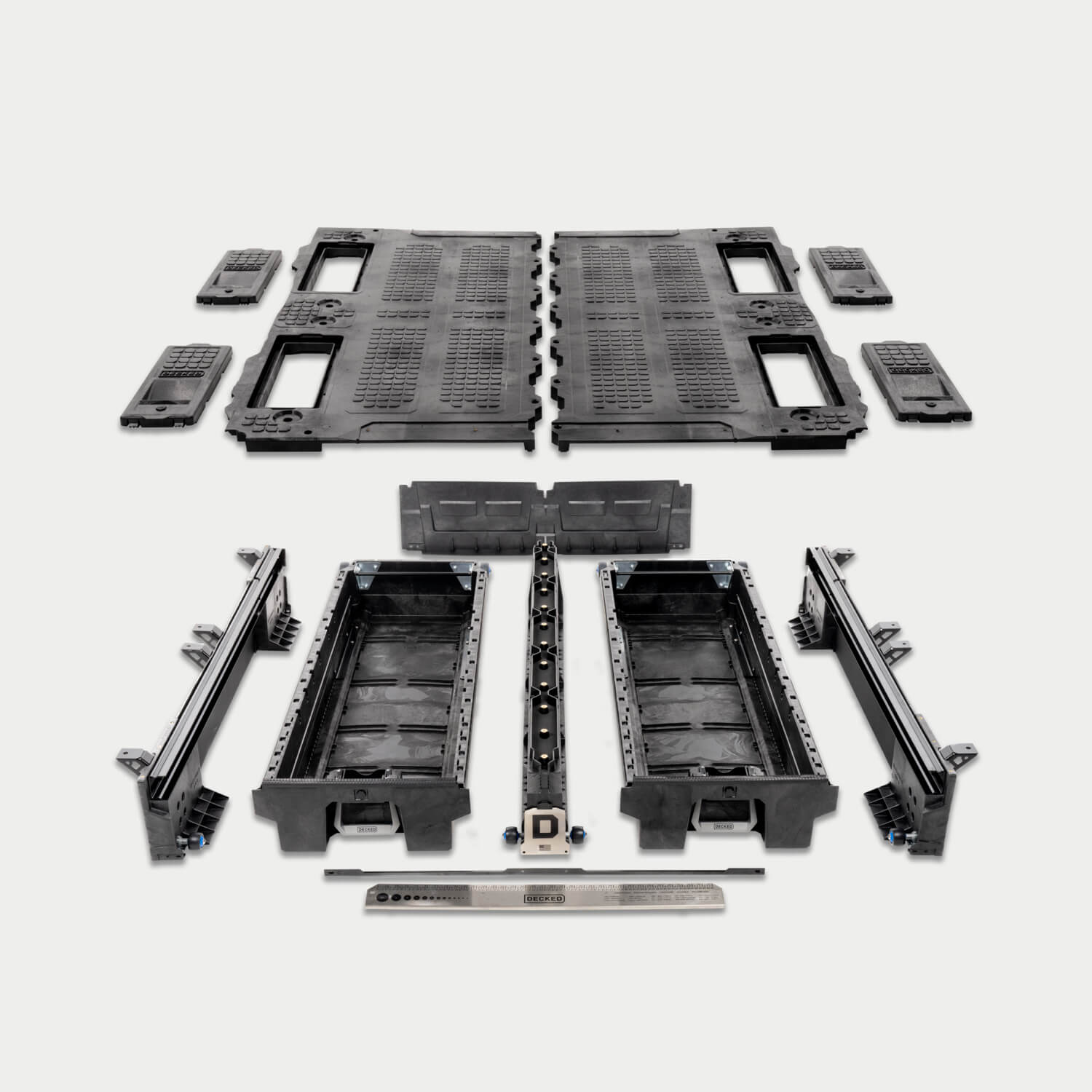 An exploded view of a Drawer System and all of its parts.