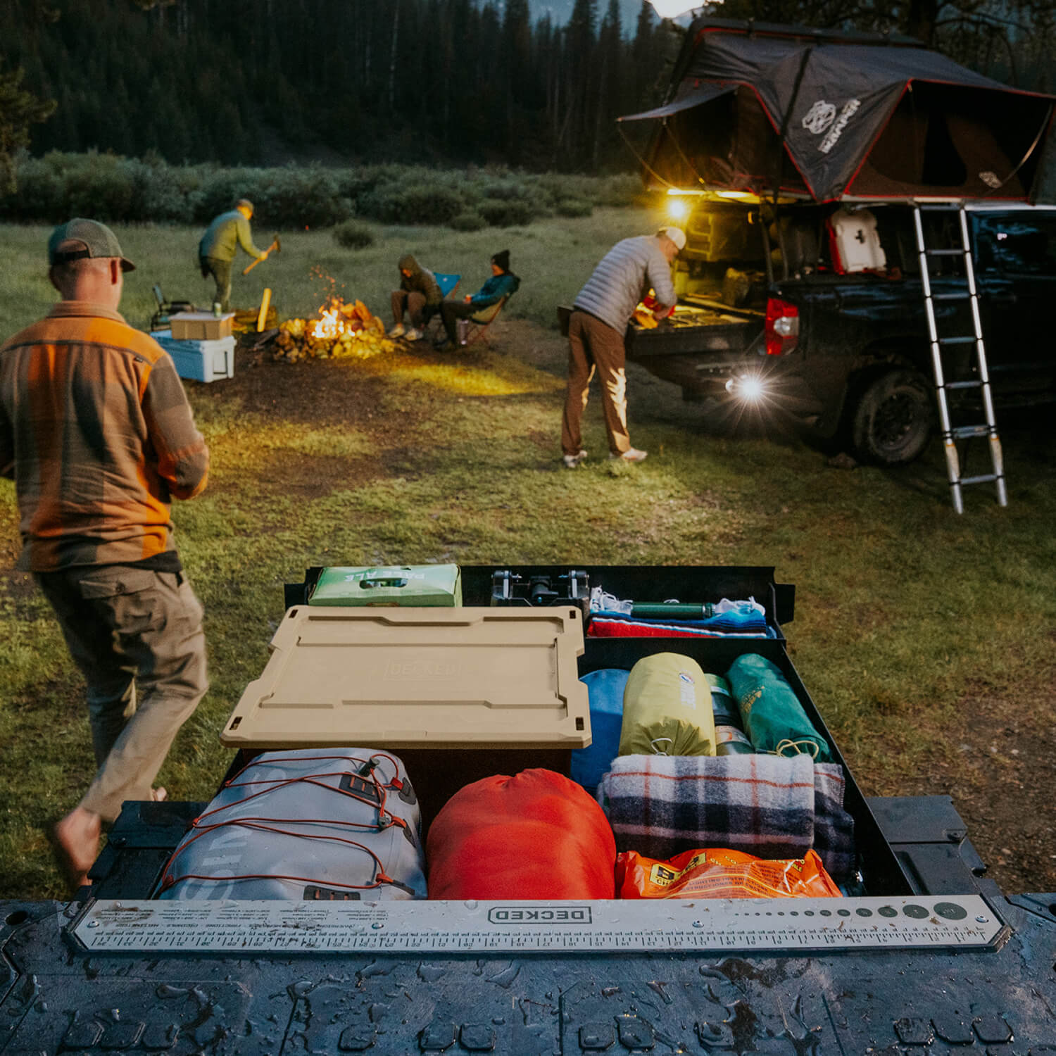 A midsize Drawer System packed full of camping gear.