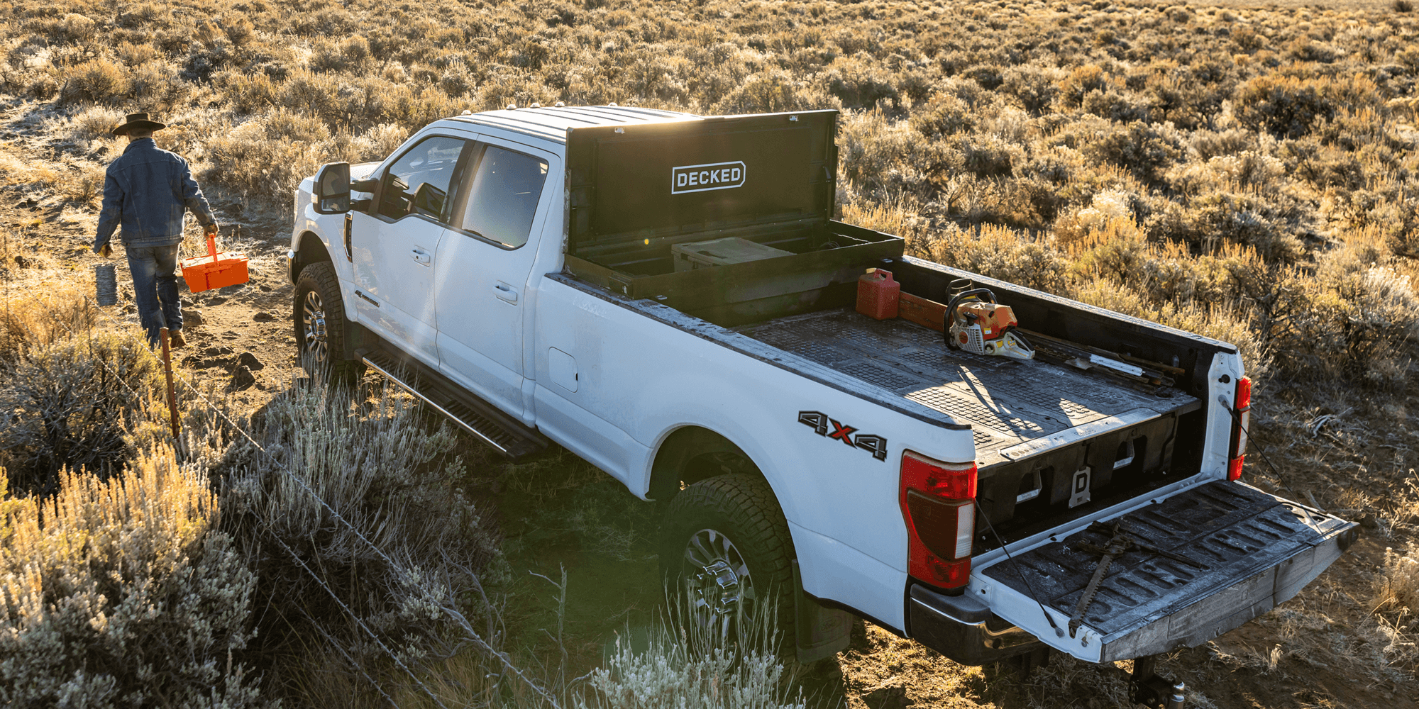 Drawer System with a Tool Box in a white truck at a construction site