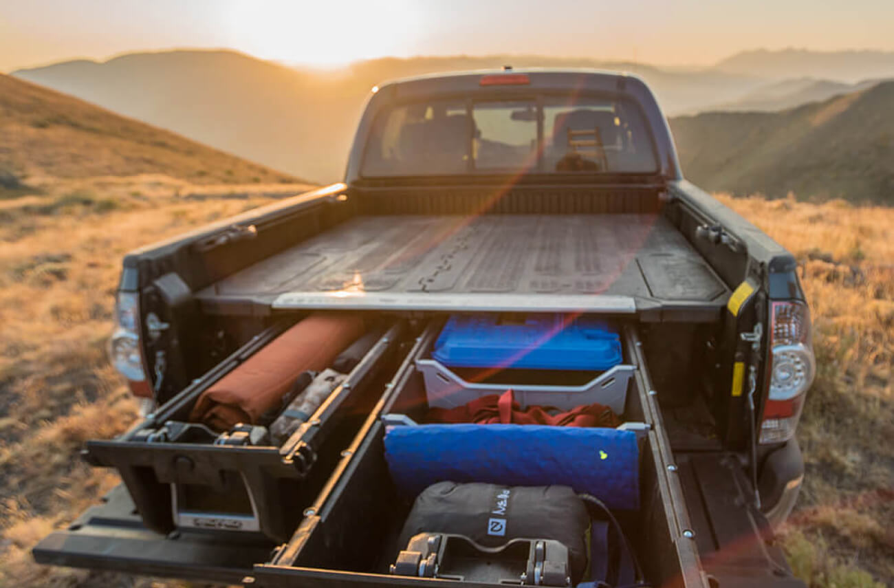 back of a truck with drawer system open