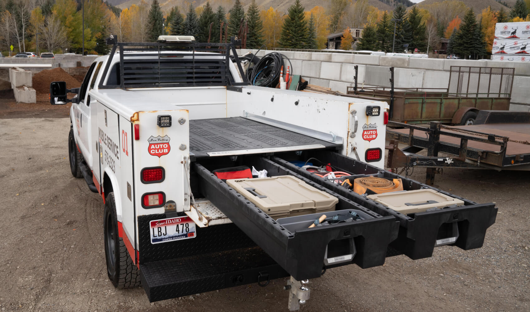 drawer system in the back of a service body truck
