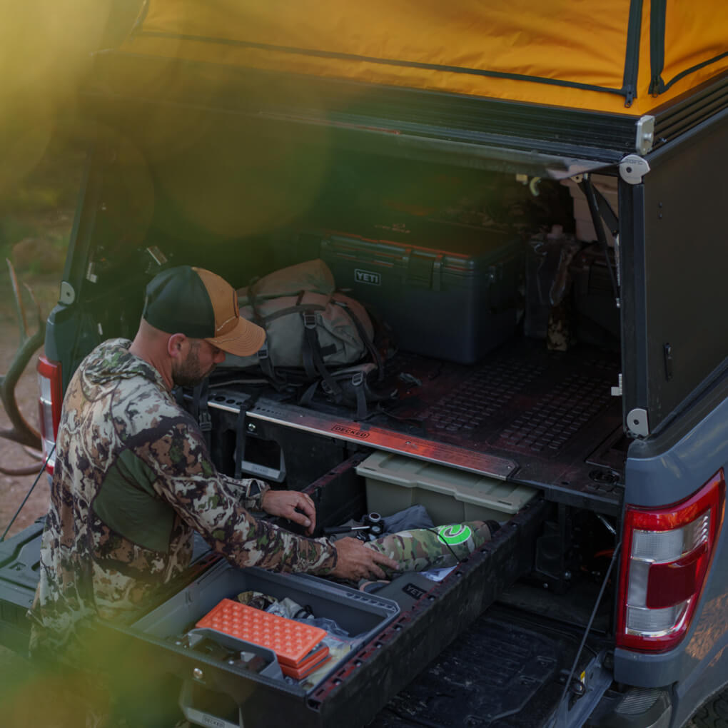 Remi Warren stowing his bugle tube in his Decked Drawer System.