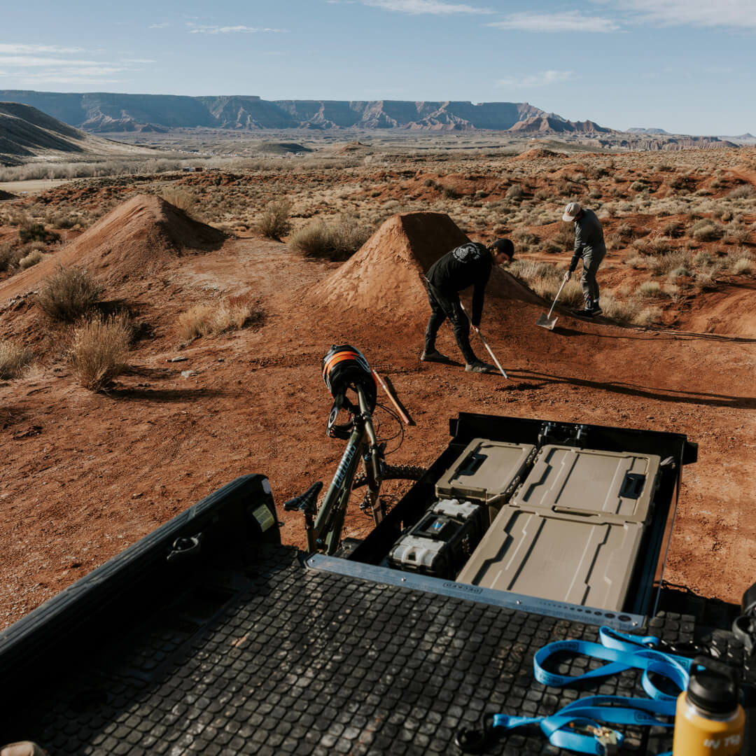 A battle mat on Drawer System out in the desert.