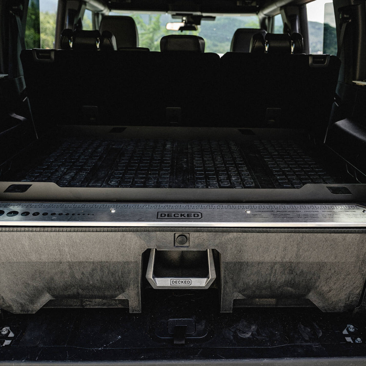 A close up of the top deck of the DECKED Drawer System for 4Runner SUVs.