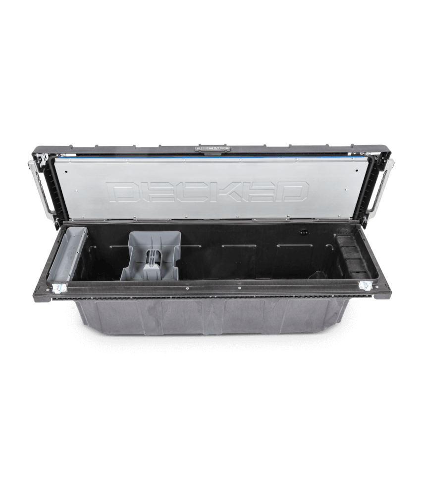 DECKED #AD5 D-Box Drawer Tool Box Includes Recessed Locking Levers/EPDM  Gasket/2 Removable Dividers/2 Grip Points/Horizontal And Vertical Carry  Handles/Ruler And Common Bolt/Bit Guide 